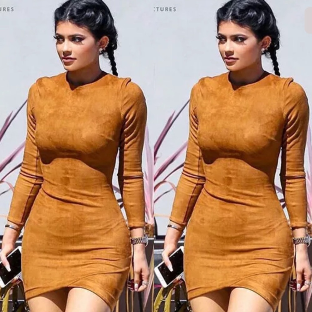 Long sleeve, rusty brown Vegan suede dress NWT